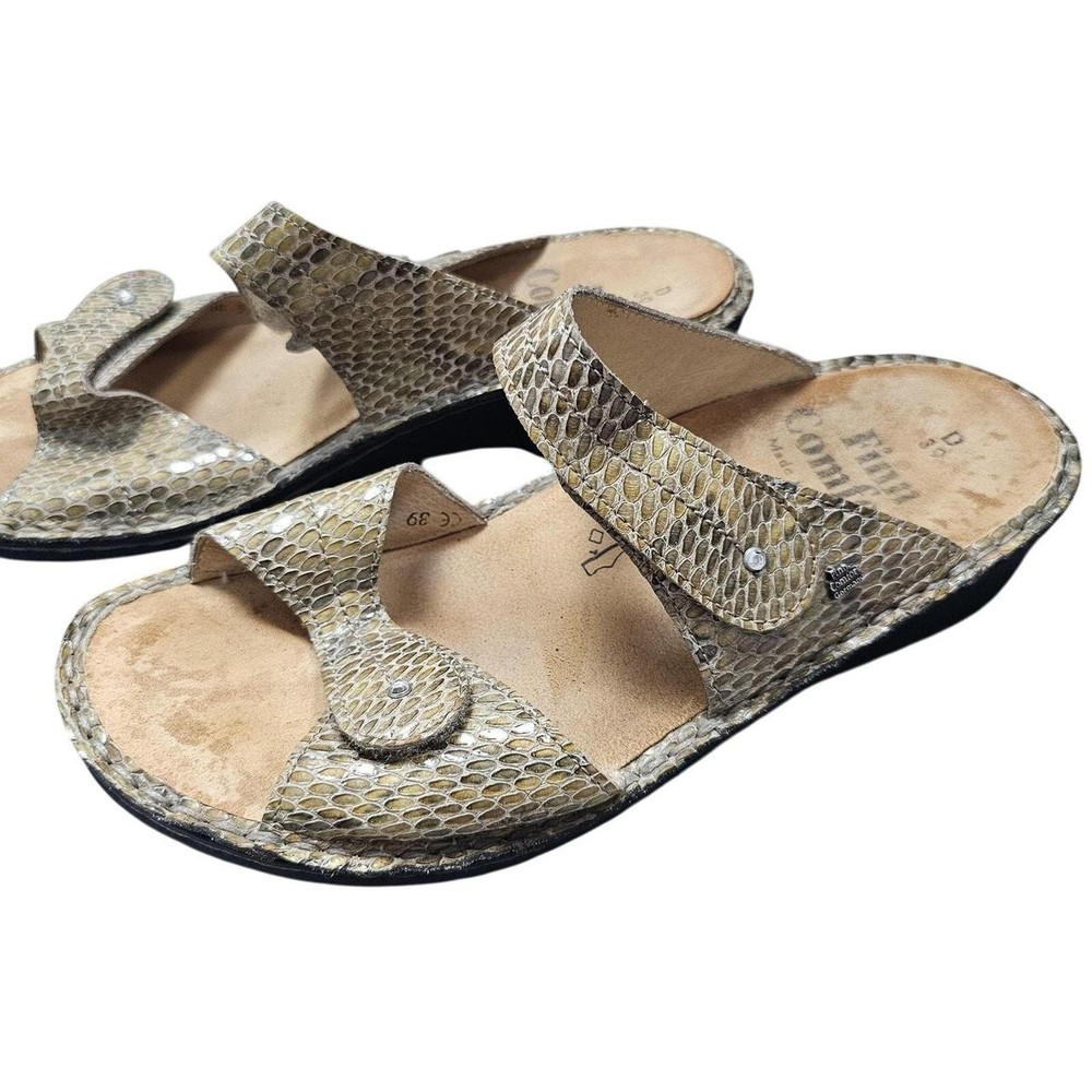 Finn Comfort Sandals Womens EU39 D US 8.5 Slide Wide Snakeskin Embossed Leather