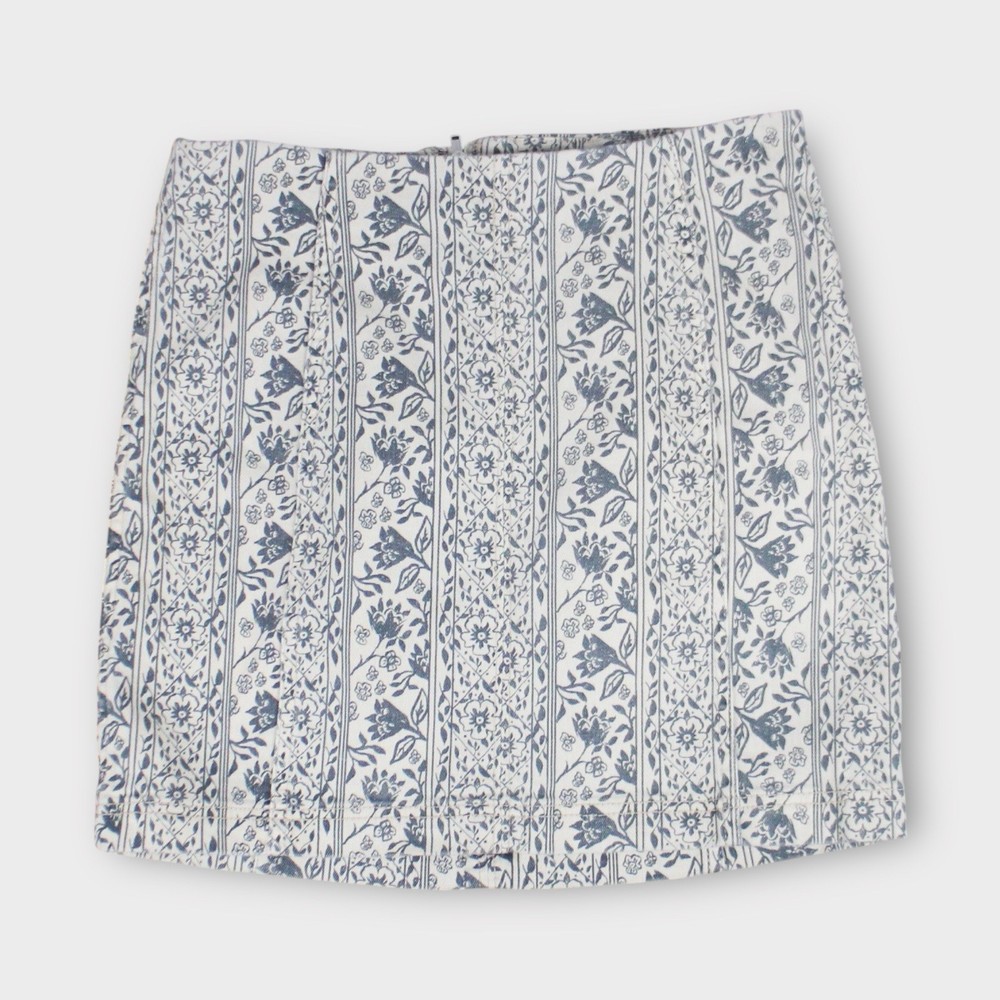 Free People Floral Print Mini Pencil Skirt Womens Size 10 Blue White Lined