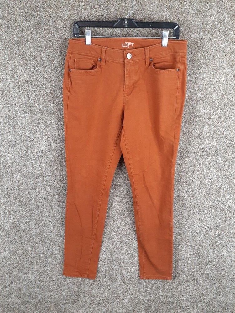 Ann Taylor Loft Womens Curvy Skinny Jean Size 8 Mid Rise Stretch Burnt Orange with Pockets