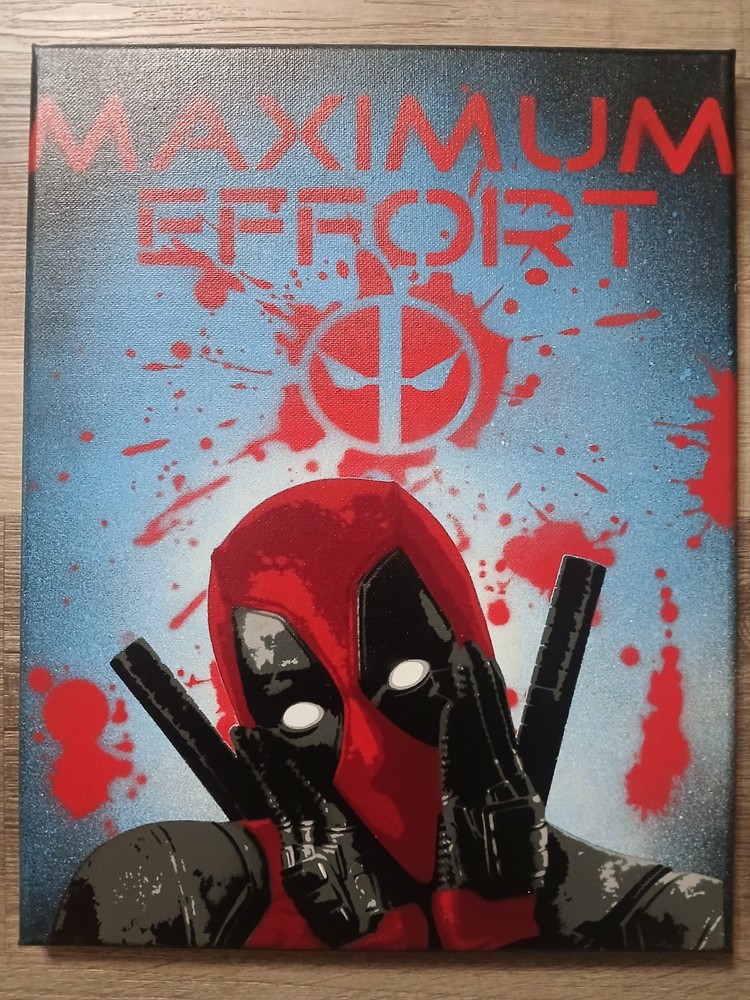 Deadpool Original Spray Painting 11 X 14 Canvas. Not A Print. Multi Layer