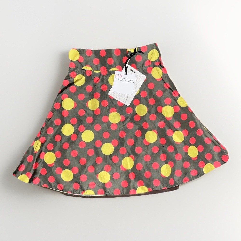RED VALENTINO Mini A-Line Skirt Women’s US 8 EU 40 Multi-Color Polka Dot Taffeta