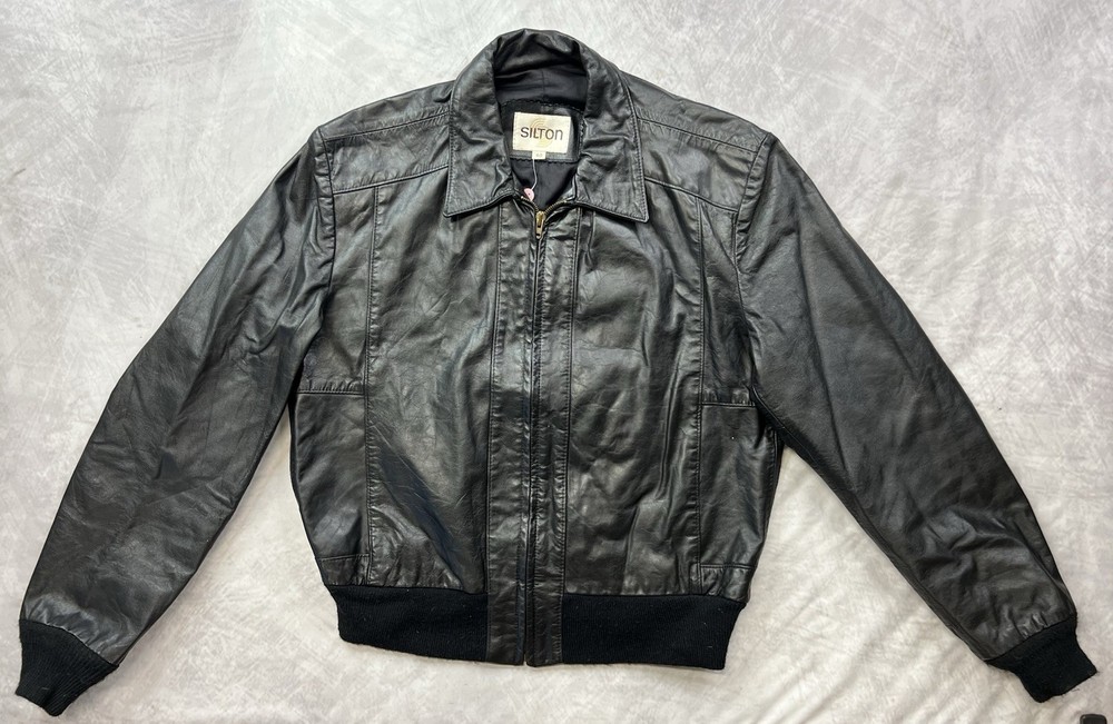 Vintage Silton Leather Bomber Jacket Size 40 Black