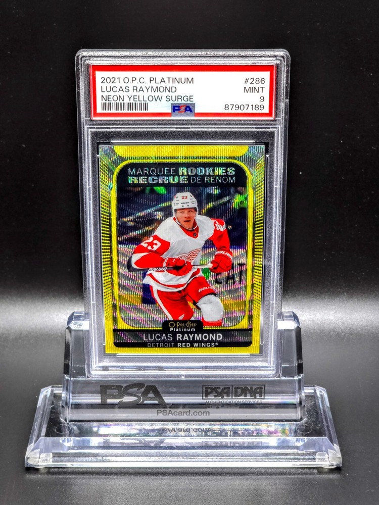 Lucas Raymond 2021-22 UD O-Pee-Chee Platinum Yellow Surge Marquee Rookies PSA 9