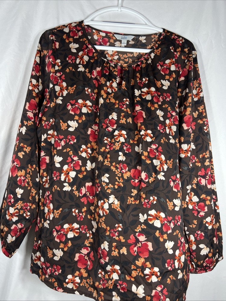 Croft & Barrow Women's Floral Blouse Long-Sleeve Size Large Brown