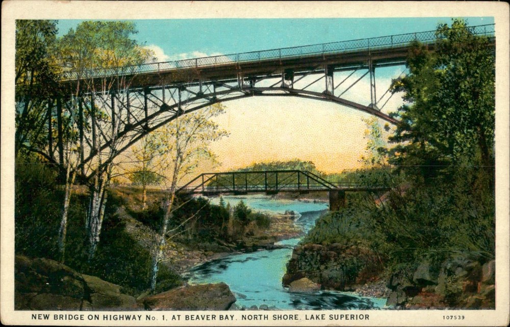 Beaver Bay MN Postcard New Bridge on Highway No 1 Lake Superior Vintage Unposted