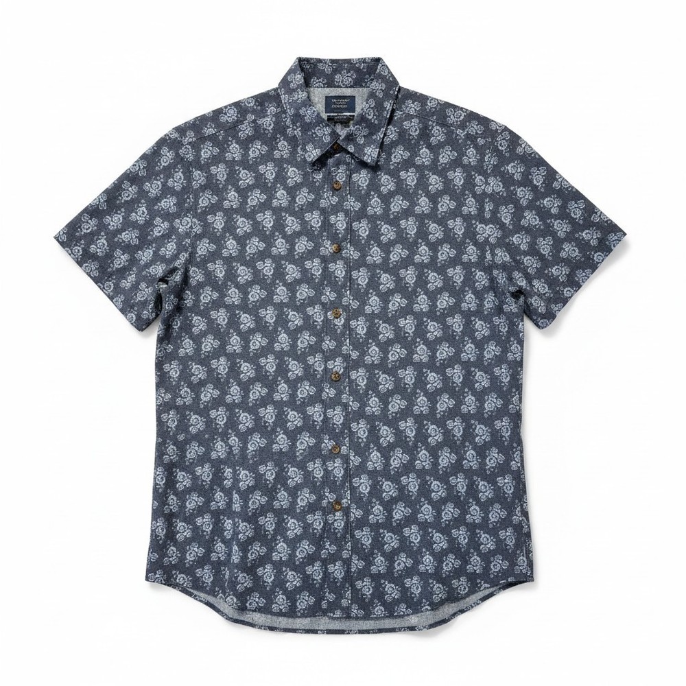 The North Face mens button shirt XL Blue roses short sleeve