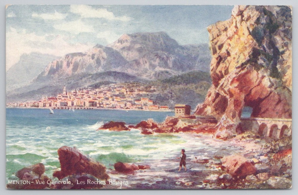 Menton France Vue Generale Les Roches Rouges Raphael Tuck Postcard