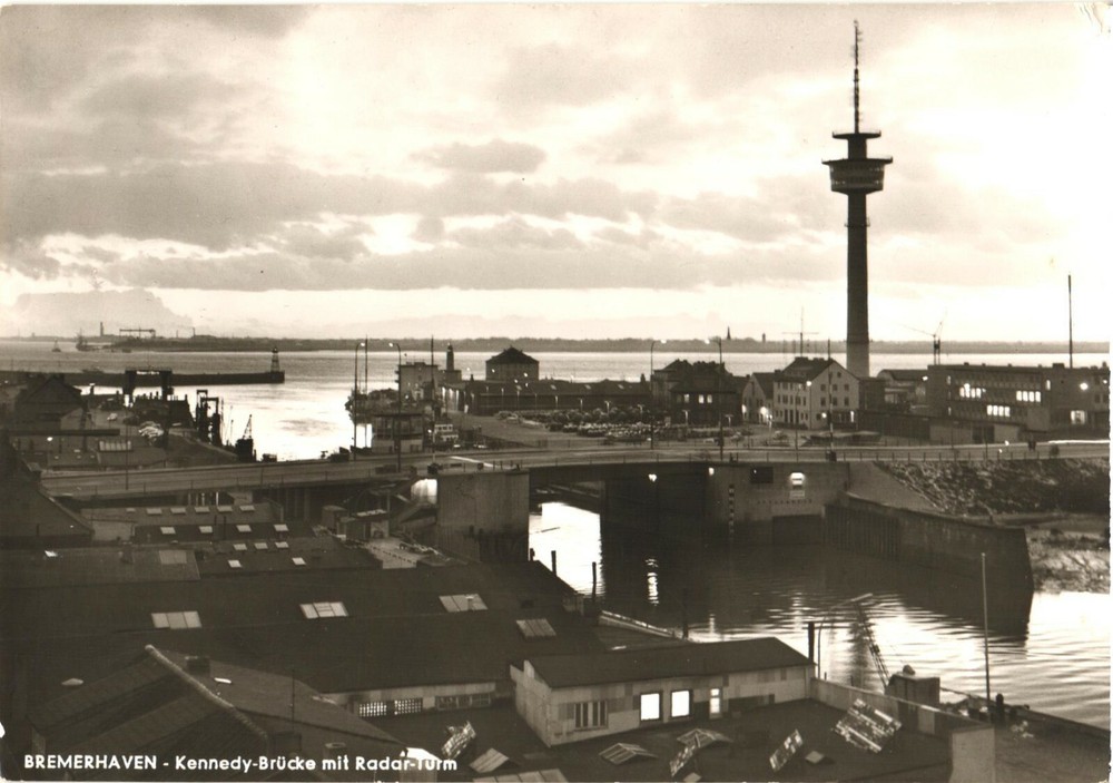 View of Kennedy Bridge With Radar Tower, Bremerhaven, Germany Postcard