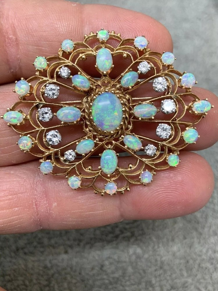 Fire Opal 2Ct Oval Lab-Created Cluster Flower Brooch Pin 14K Yellow Gold Plated