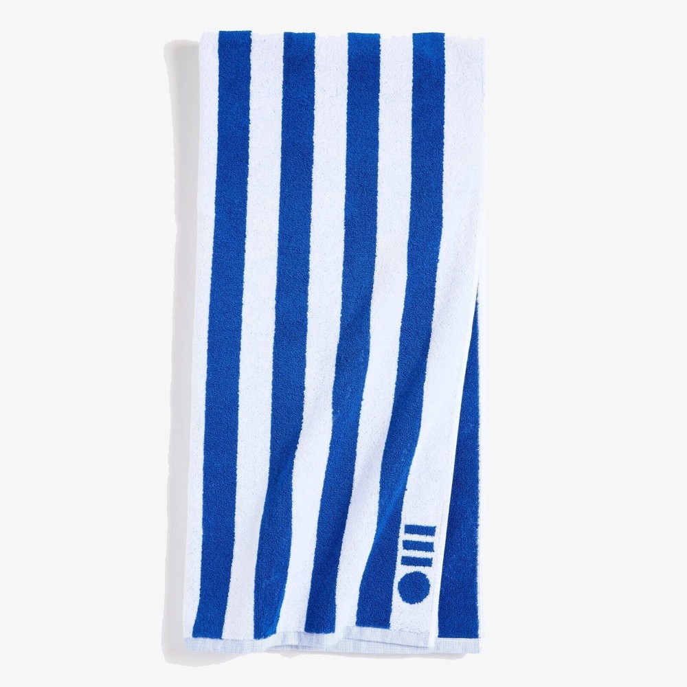 Solid Striped Cotton Lapis Blue White Large Beach Towel