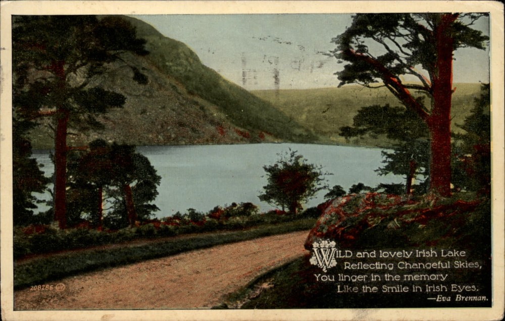 Irish Lake ~ Eva Brennan poem Ireland ~ 1964 Valentine's postcard