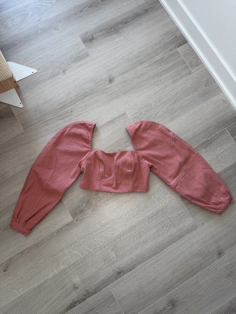 Free People Sweetheart Puff Sleeve Crop Top Womens Dusty Rose Cotton Smocked