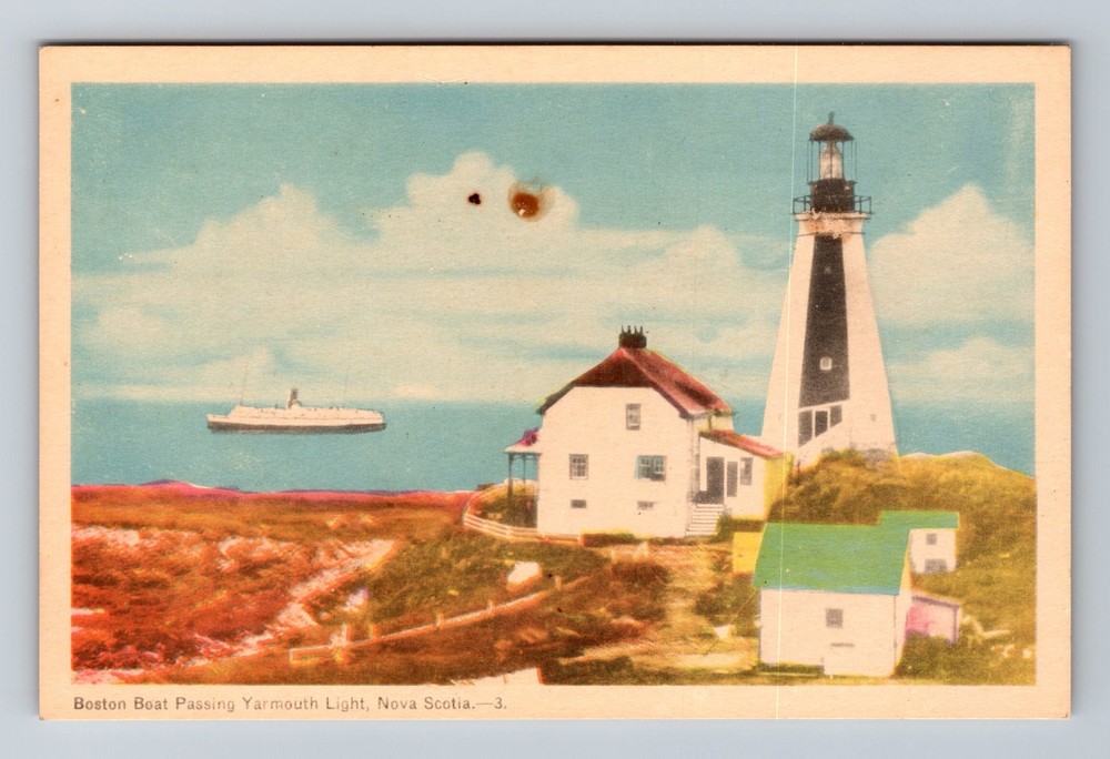 Canada Nova Scotia Boston Boat Passing Yarmouth Light Souvenir Vintage Postcard