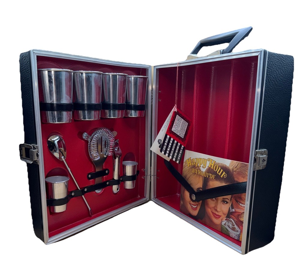Vintage Travel Bar Set Portable Bar By Imperial Luggage Case w/ Key