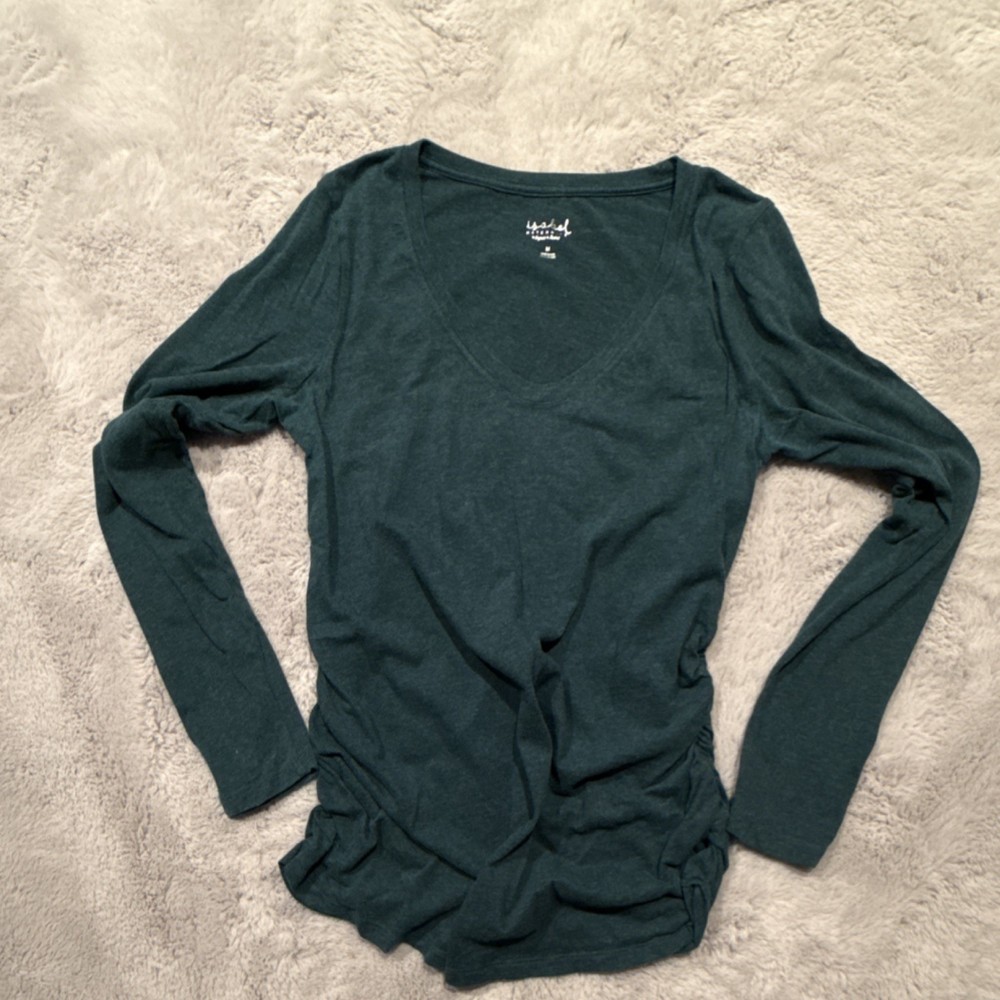 Isabel Maternity by Ingrid & Isabel Green Scoop Neck Long Sleeve Top Maternity M
