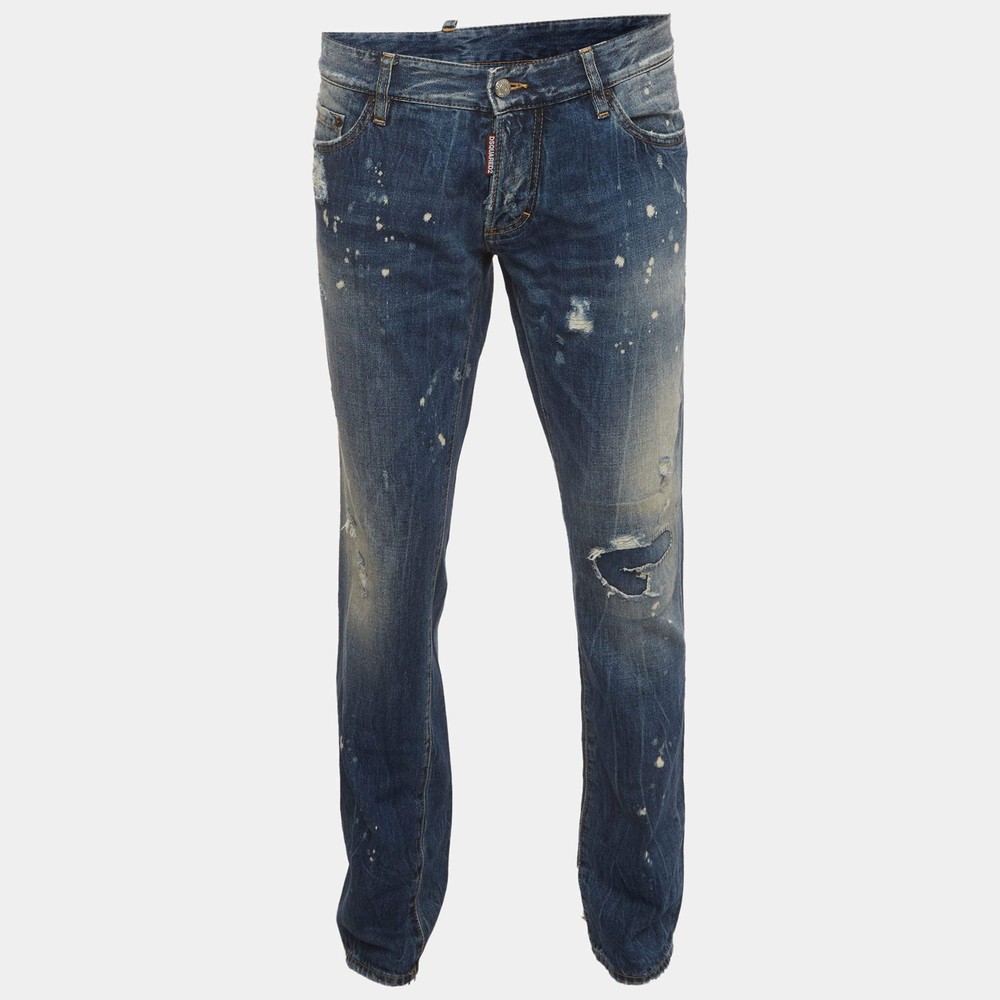 Dsquared2 Blue Paint Splatter Denim Ripped Distressed Jeans XLWaist 37