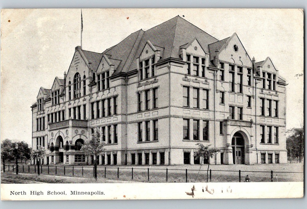 C1910 Postcard North High School B&W Minneapolis MN