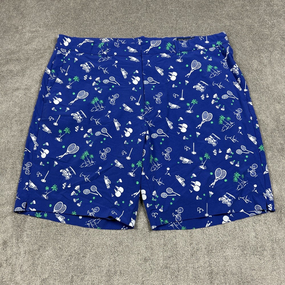 Polo Ralph Lauren Golf Shorts Mens 38 x 9 All Over Print Blue Performance Chino