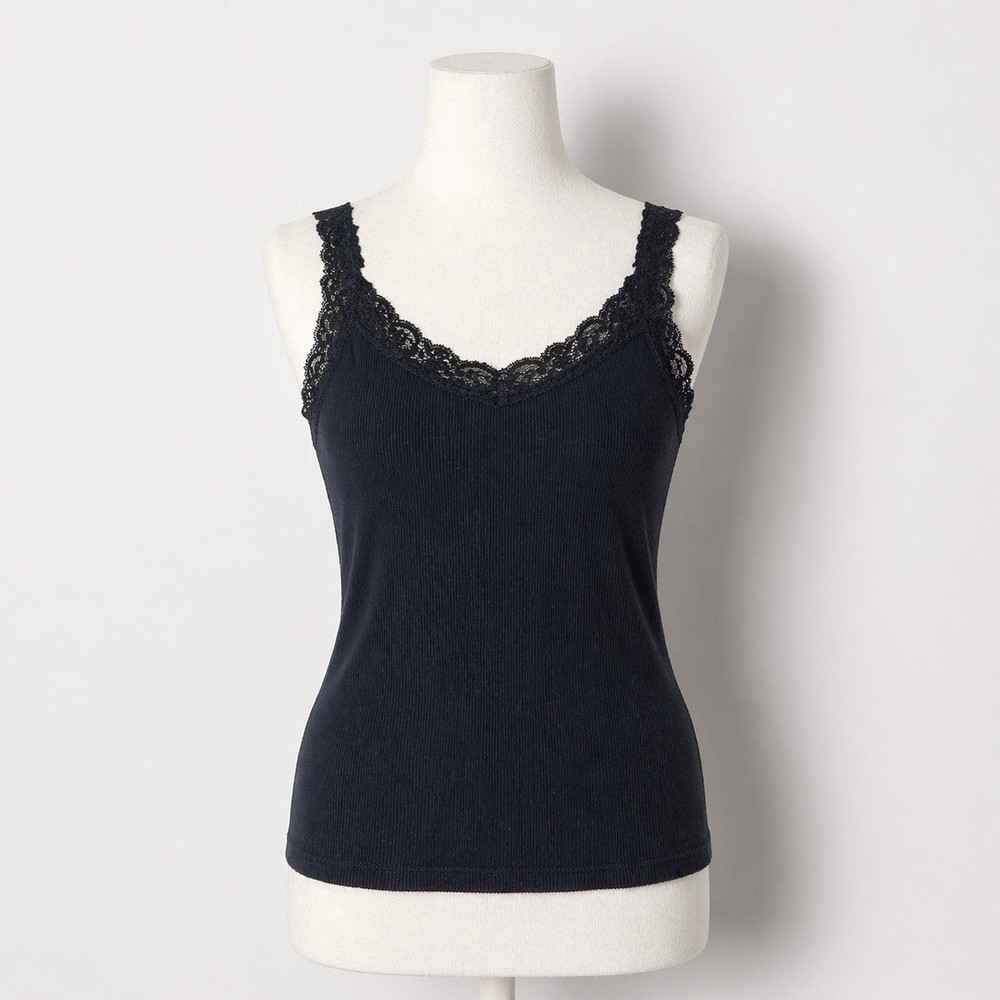 Gap Women's Lace Trimmed Cami Tank Top Small S Black Ribbed
