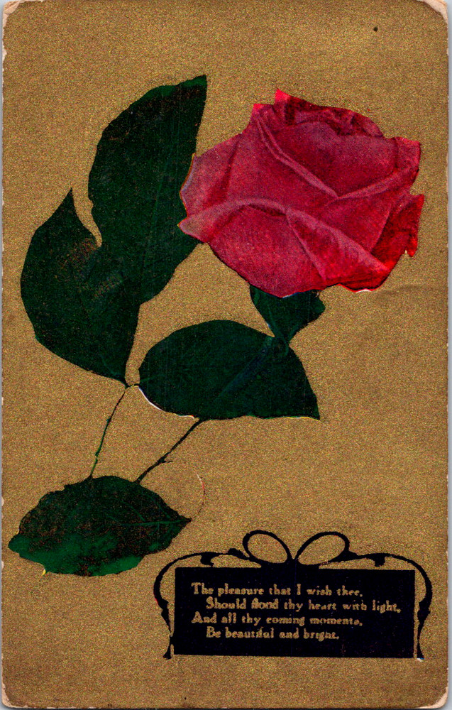Vintage Postcard Red Rose With Poem Embossed Elegant Floral Artwork