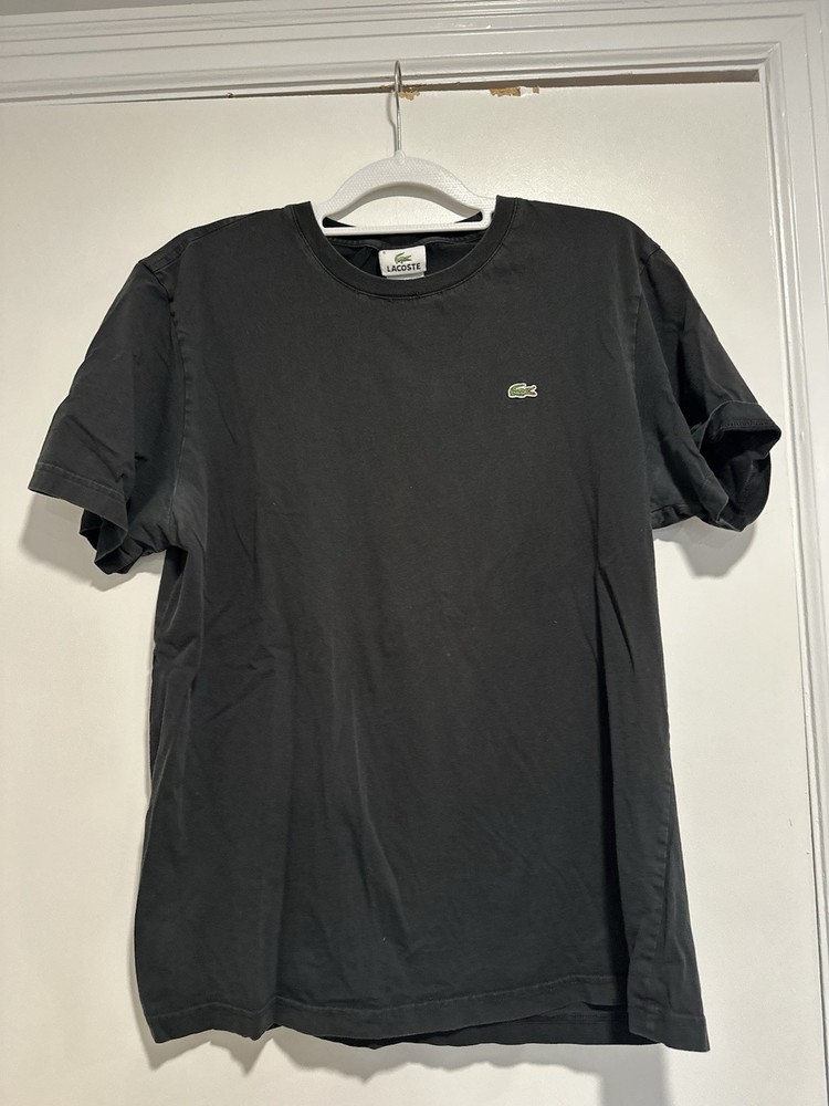 Lacoste Mens Crew Neck T Shirt Plain Black Size 6 Short Sleeve Logo Cotton