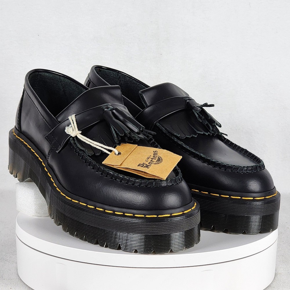NEW Dr. Martens Adrian Quad Black Leather Platform Tassel Loafers M-11 / L-12
