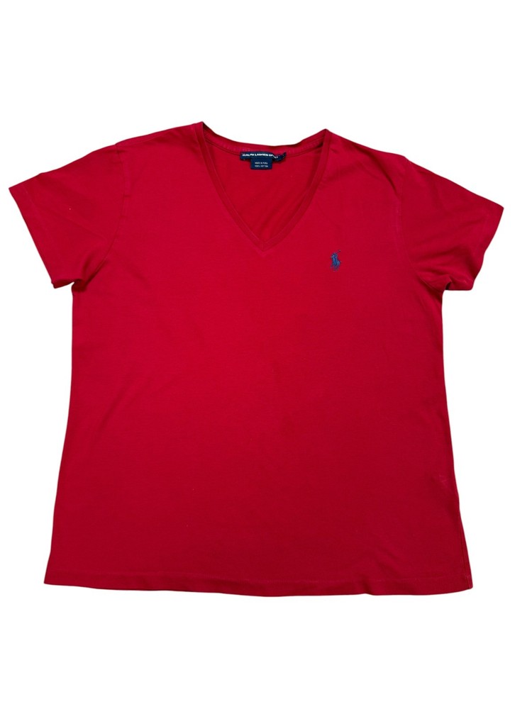 Ralph Lauren Sport Red V-Neck Tee Shirt Women’s L Cotton
