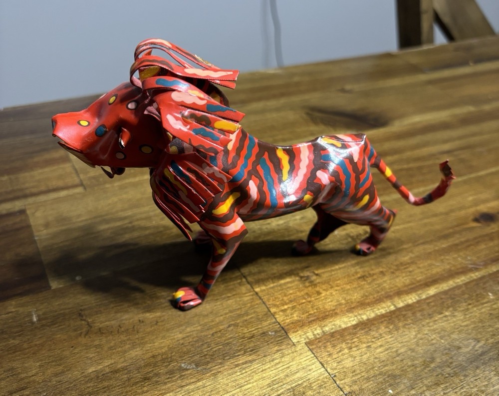 Folk Art Colorful Painted Metal Lion Sculpture Figurine From Zimbabwe 8