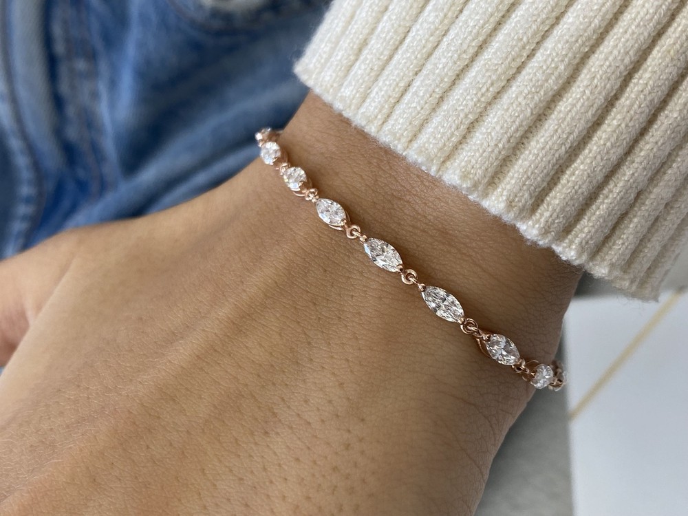 3.40ct Marquise Lab-Created Diamond Tennis Bracelet F/VS 14K Rose Gold
