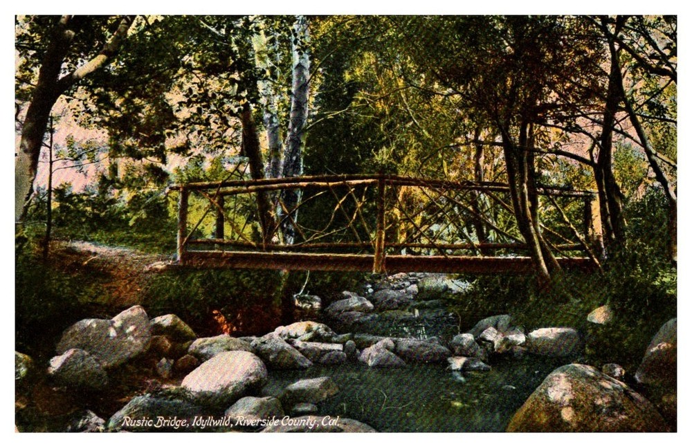 1909 Rustic Bridge Idyllwild Riverside County California Vintage Postcard