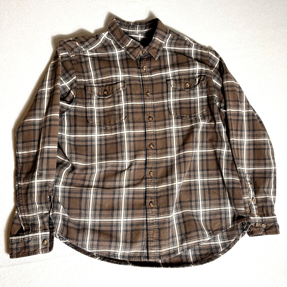 Eddie Bauer Flannel Shirt Youth Boys XXL Button Up Long Sleeve Brown Plaid