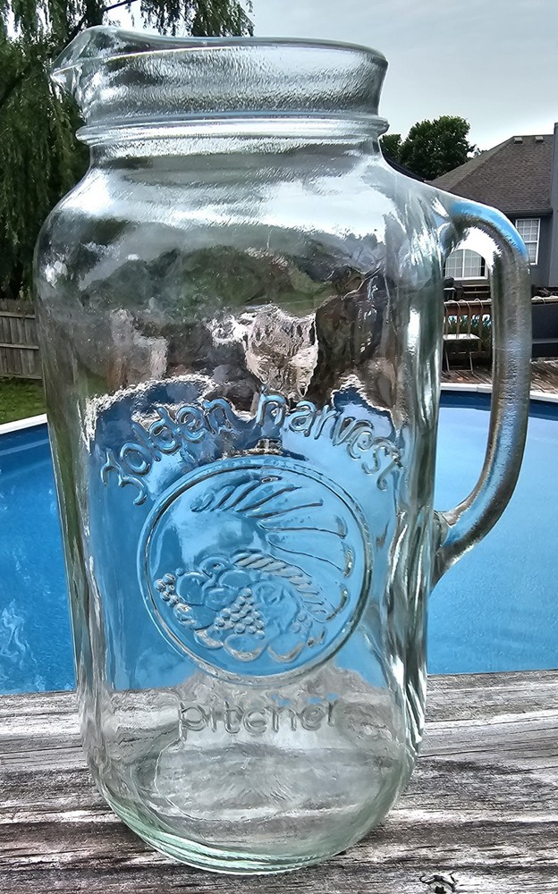 Vintage 64-oz Golden Harvest Mason Jar Pitcher Clear Glass 1970s