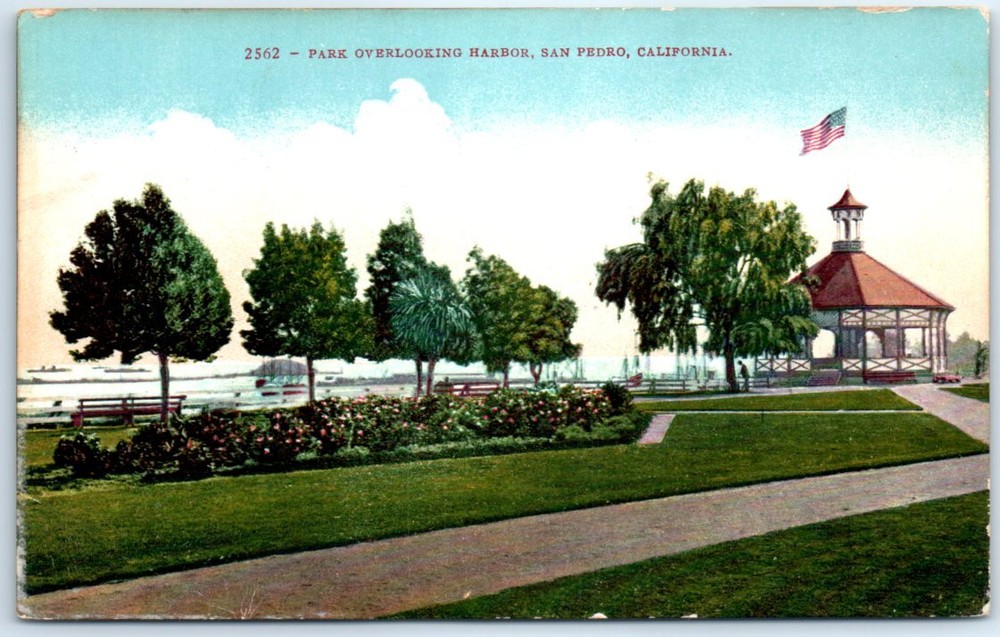 Postcard - Park Overlooking Harbor, San Pedro - Los Angeles, California