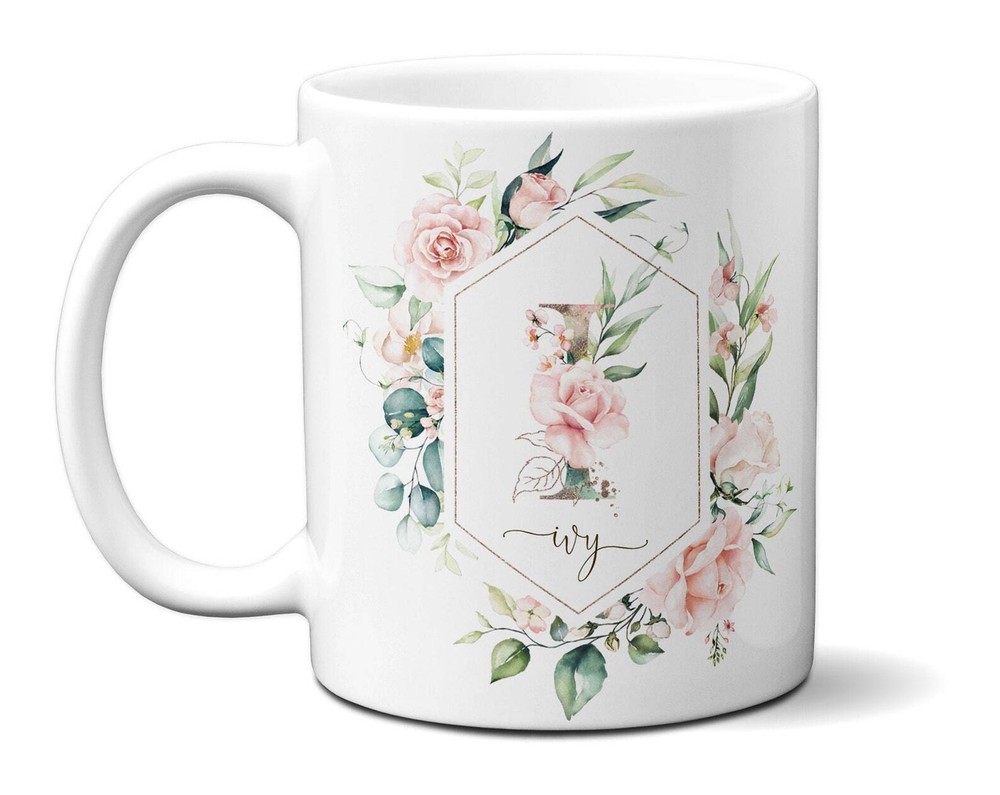 Monogram Roses Letter Mug Initial Alphabet Cup Birthday & Appreciation Gift