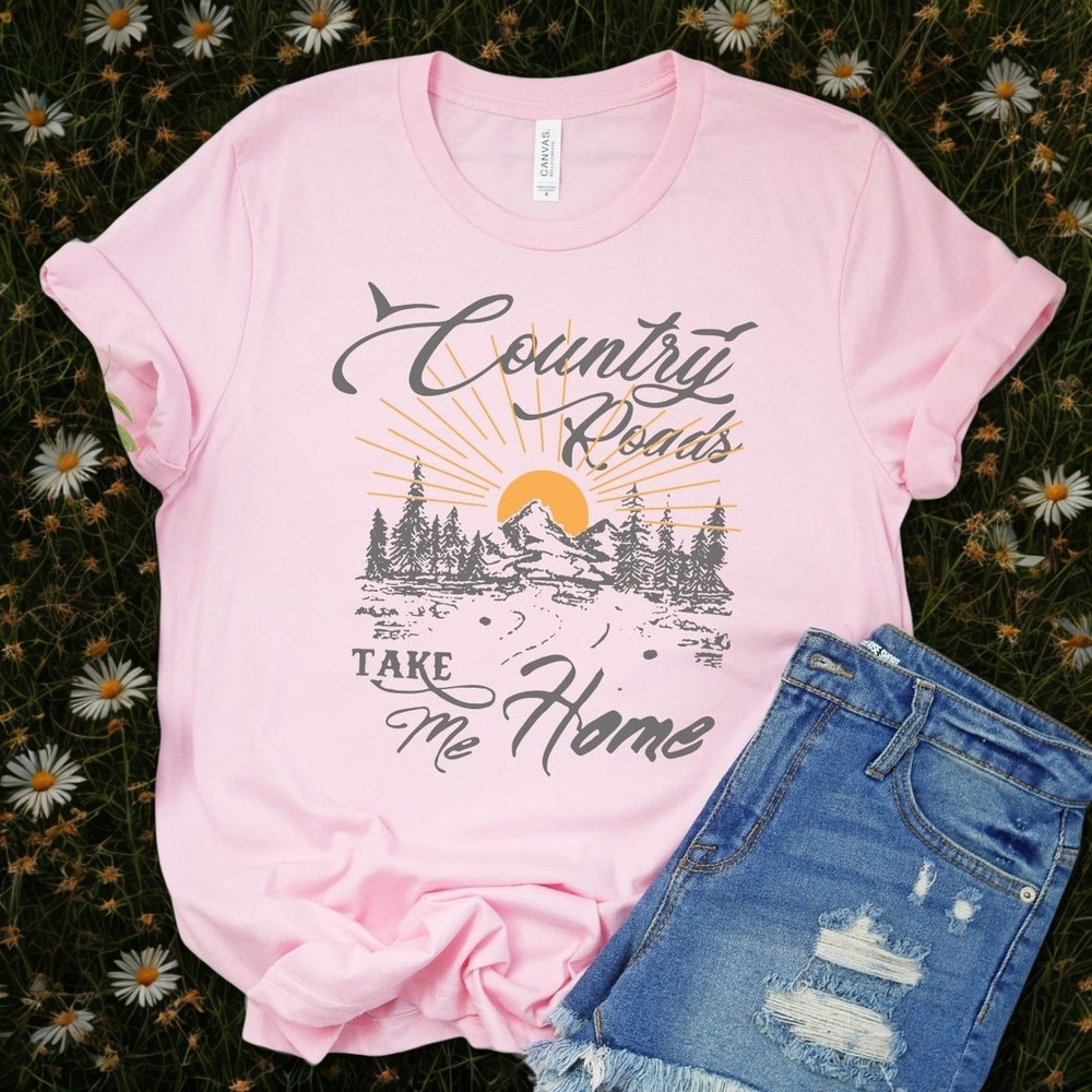 Country Roads Take Me Home T-Shirt – Vintage Mountain Sunset Graphic Tee