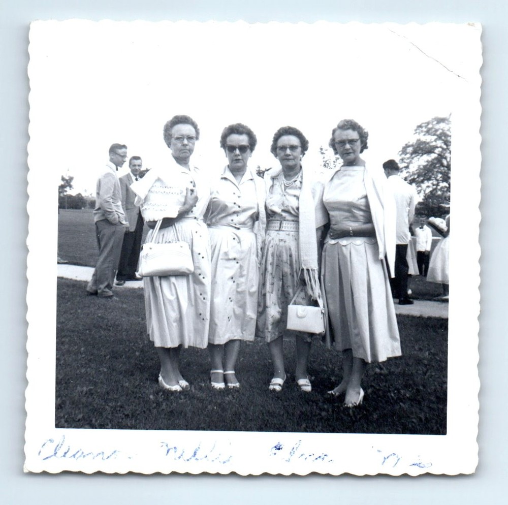 Old Vintage Square Photo LEGGY OLDER WOMEN GLASSES STANDING OUTSIDE SNAPSHOT