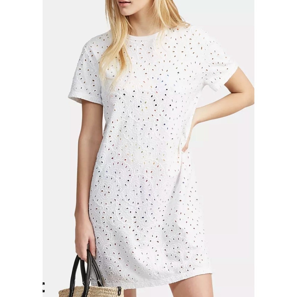 Polo Ralph Lauren White Eyelet Cotton T-Shirt Dress Size Large