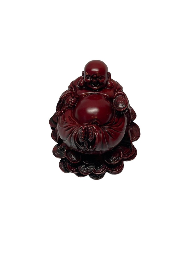 Vintage Buddha Happy Statue Laughing Figurine Red Resin Feng Shui