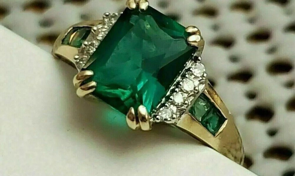 3 Ct Emerald Cut Lab Created Emerald Women's Wedding Ring 14K Yellow Gold Plated