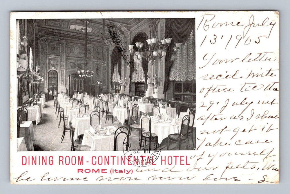 Italy- Rome Dining Room Continental Hotel Postal Old PC Vintage c1905 Postcard