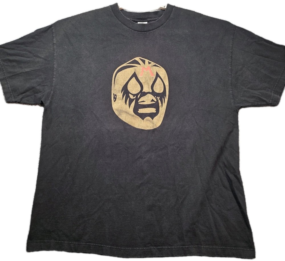 Vintage Lucha Libre Mask T-Shirt Mens 2XL Black Pro Wrestling Graphic Y2K