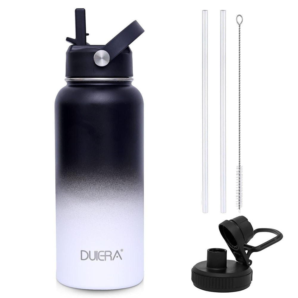 32 oz Water Bottle with Straw, Stainless Steel Insulated Water Bottle with Li...
