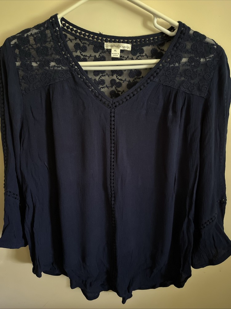 John Paul Richard Blouse For Women XL Navy Blue