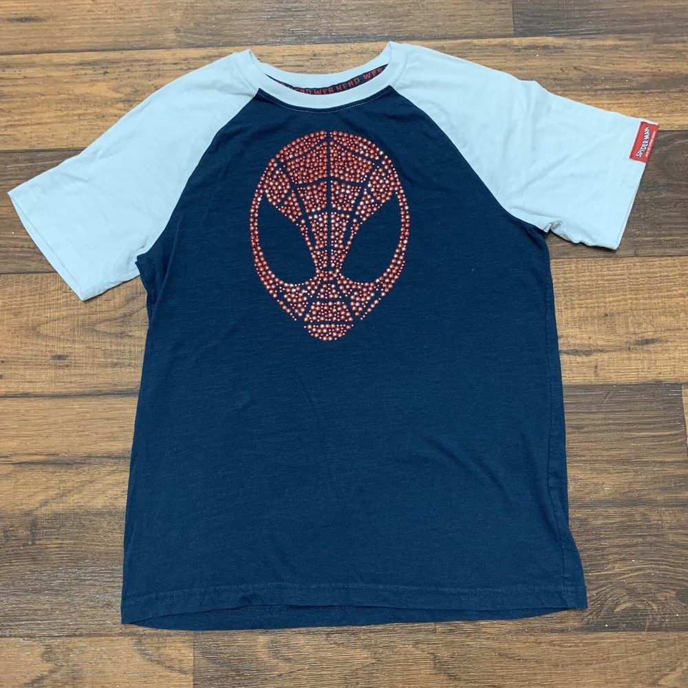Marvel Spider-man Graphic TShirt Boys XL Blue Red White Size 14/16 Texture Head