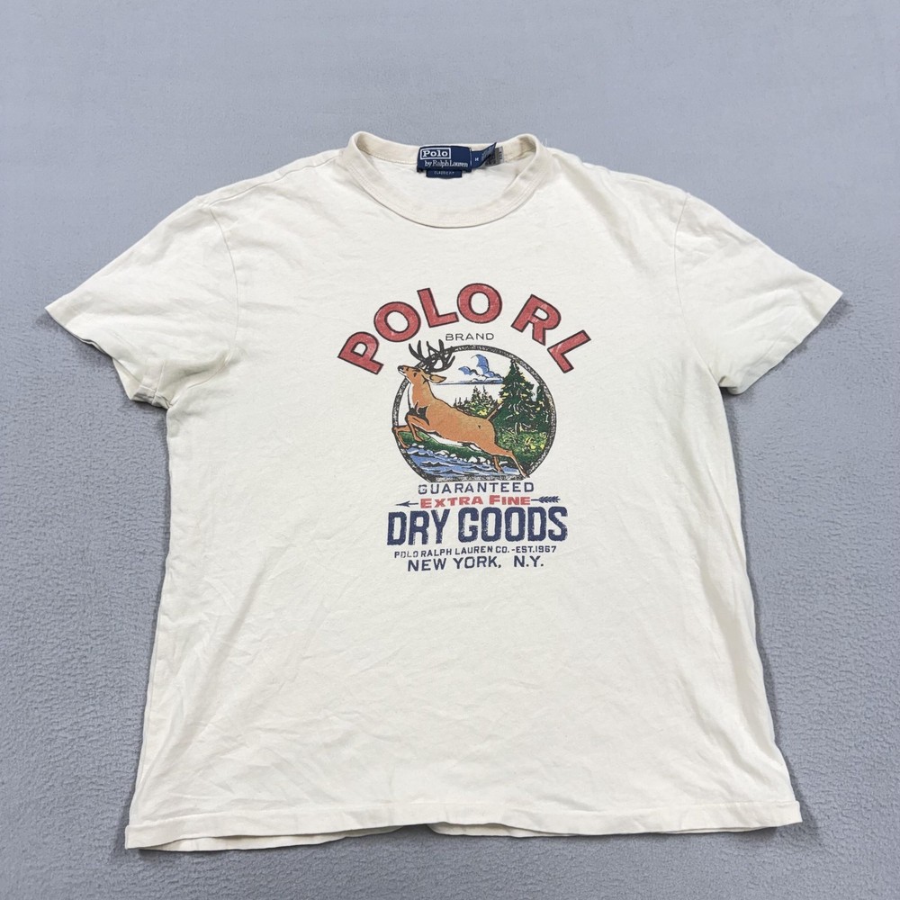 Polo Ralph Lauren Shirt Mens Medium White Deer Dry Goods Graphic Tee Classic Fit