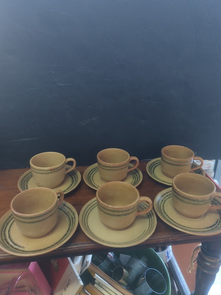 Vintage Digoin French Sarreguemines Stoneware 1970s Cup & Saucer Sets Set 6