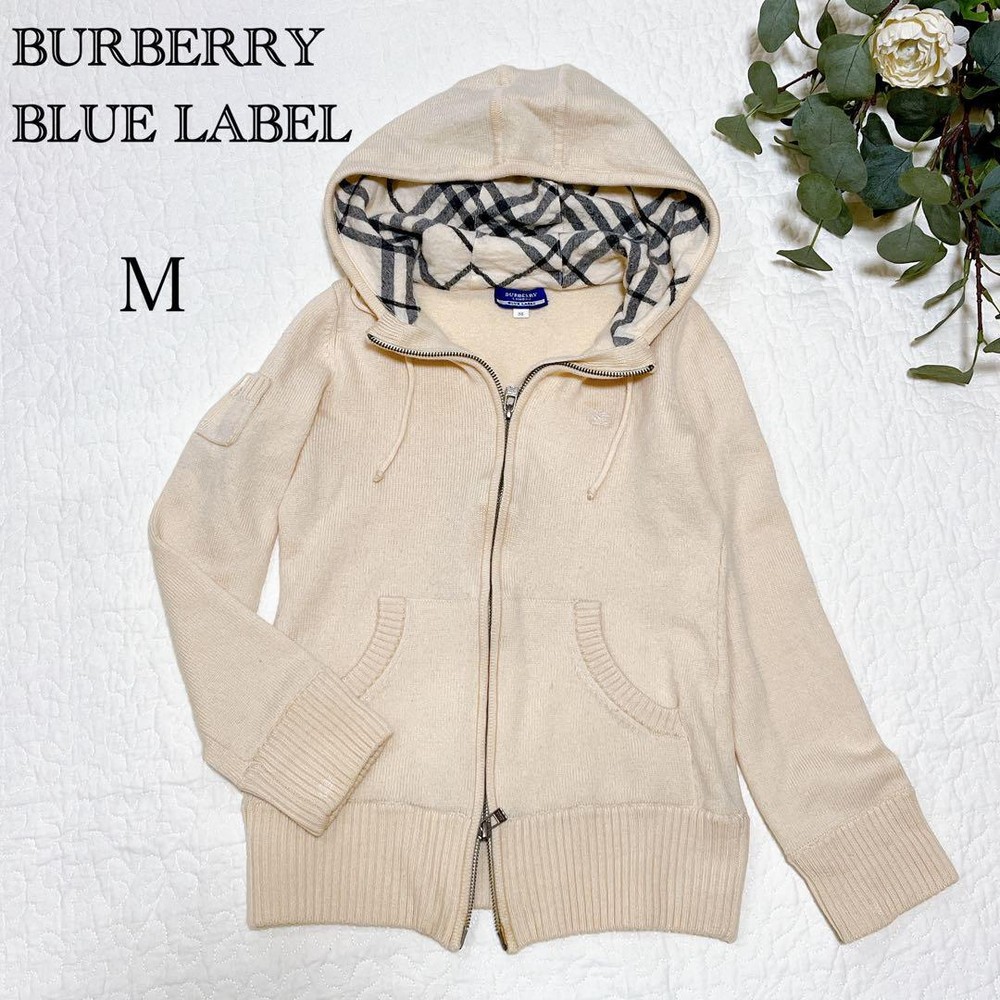 Burberry Blue Label Knit Parka Nova Check Wool 100 White Horse Logo M