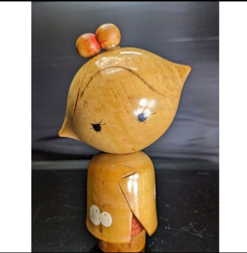 Kokeshi Doll Girl Kimono Unique Shape Folk Art Decor Retro Vintage Japan