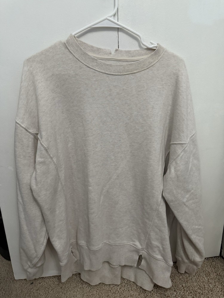 Aerie Women’s Nude Cream Oversized Crewneck Sweatshirt Long Sleeve Size Small