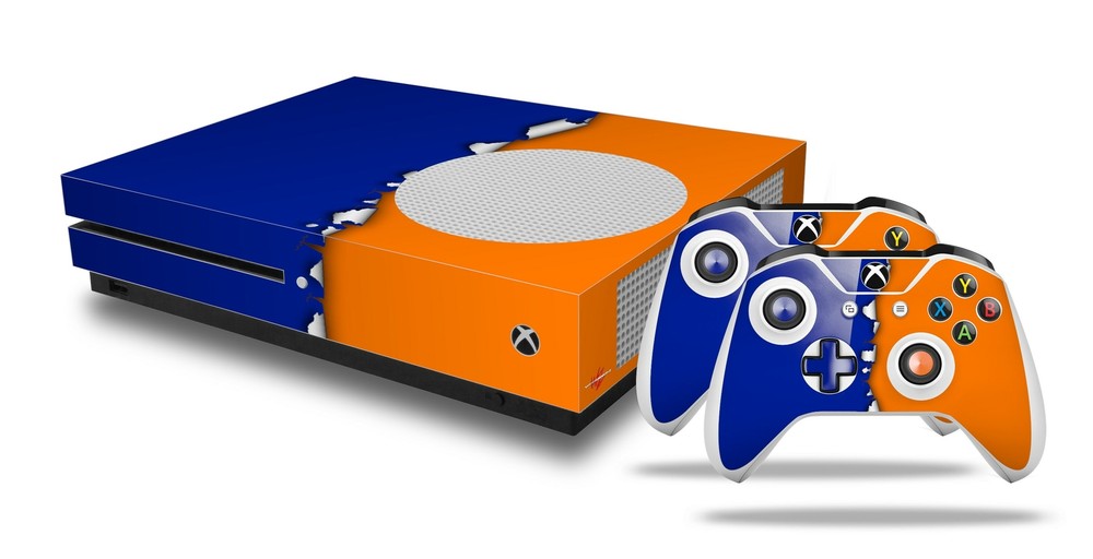 Skin XBOX One S Console Controller Ripped Colors Blue Orange
